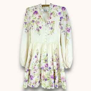 Forever New Women's Size 2 Linen Dress Puffy Sleeves Boho Cottage